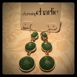 Charming Charlie Gold & green drop earrings